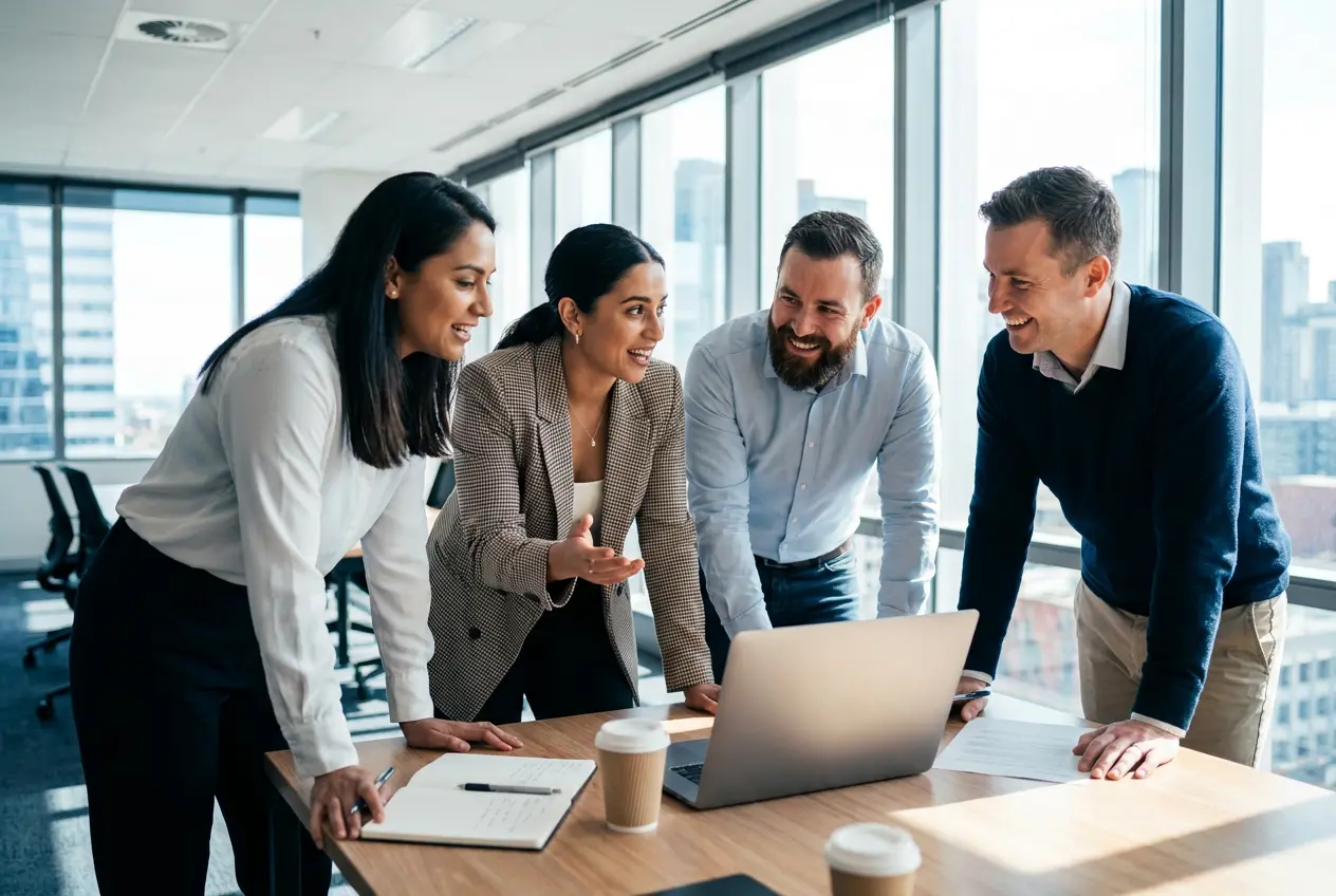 A growing business team collaborating